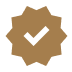 A brown check mark on a solid black background, symbolizing approval or correctness.